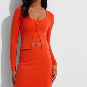 EXPRESS Body Contour Ribbed Button Front Cardigan w/ Matching Cropped Cami